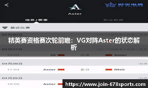 精英赛资格赛次轮前瞻：VG对阵Aster的状态解析